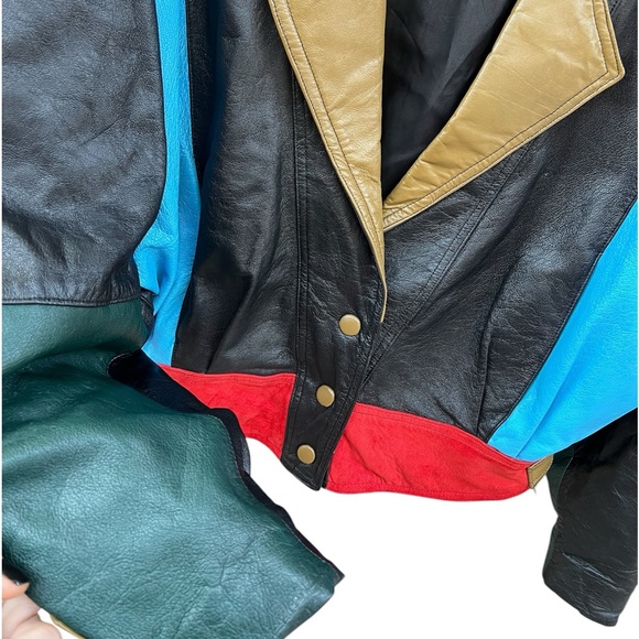 VTG Colorblock 💯% Leather Jacket - Picture 3 of 7